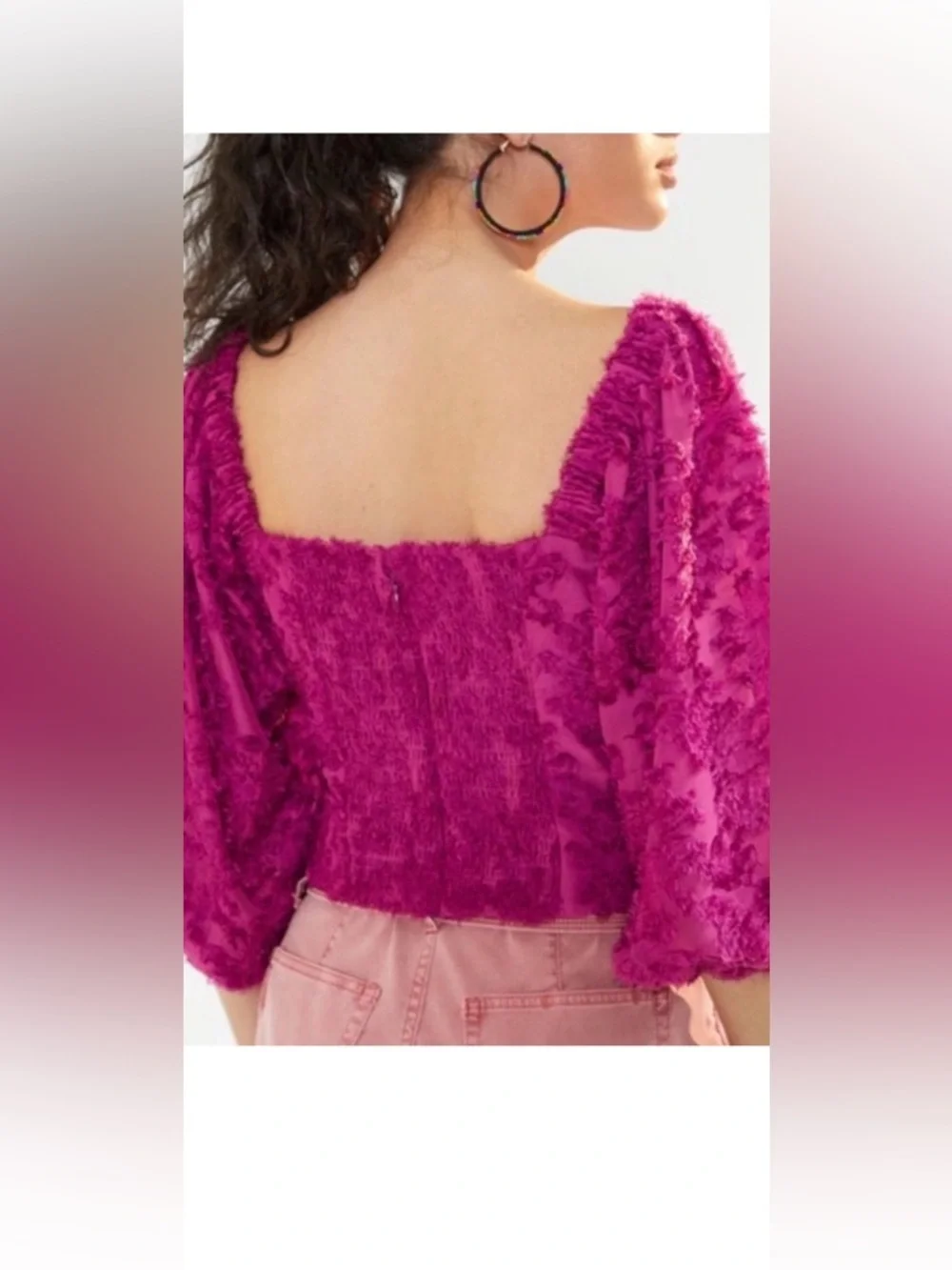 Anthropologie Hutch Kena Medley Cropped Puff Sleeve Blouse Berry Size L